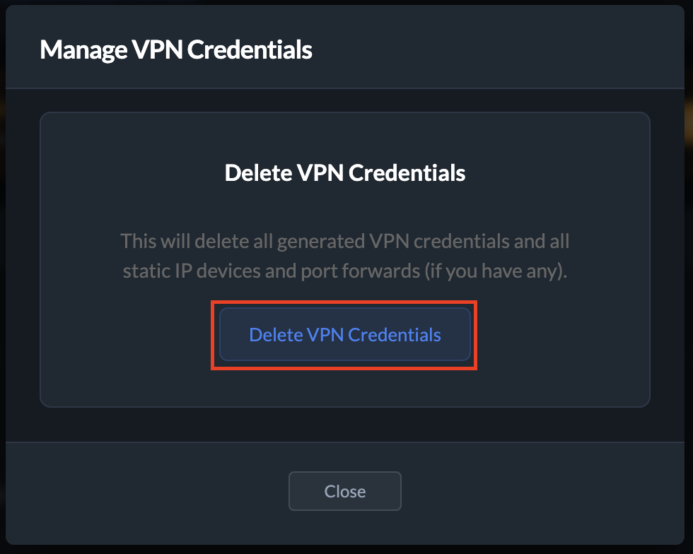 Delete VPN Credentials